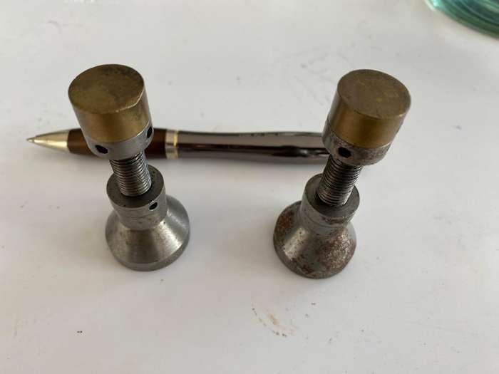 Pair of Steel and Brass Engineering Adjustable Supports.
