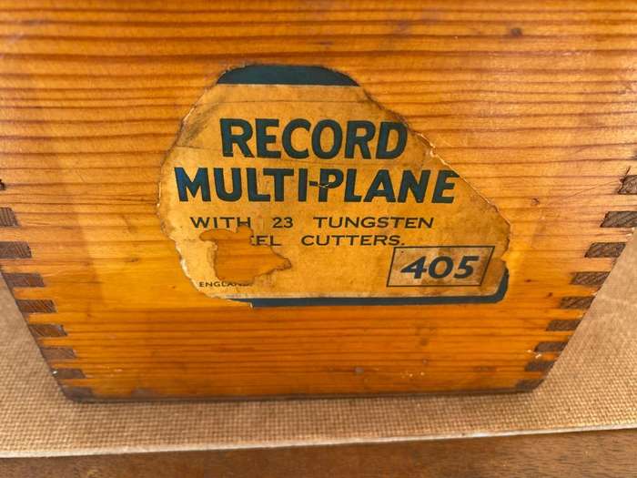 Complete Record No. 405 England Multiplane with 22 Tungsten Steel Cutters in Wooden Box.