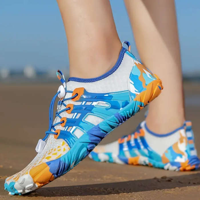 Lightweight barefoot feel Aqua Shoes  Cyan Camo Lace Up