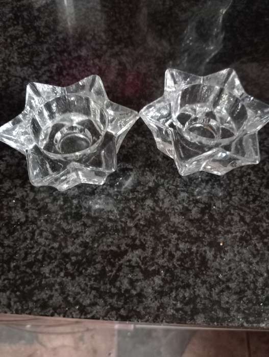 2 VINTAGE GLASS CANDLE HOLDERS