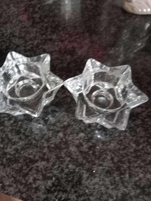 2 VINTAGE GLASS CANDLE HOLDERS