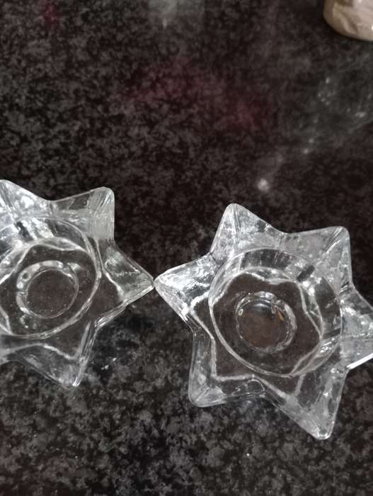 2 VINTAGE GLASS CANDLE HOLDERS