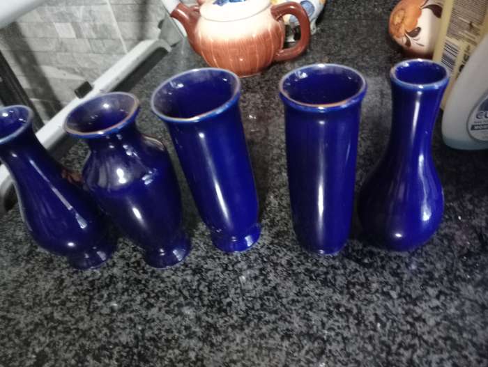 4 VINTAGE KOBAT BLUE CHINESE PORCELAIN VASES