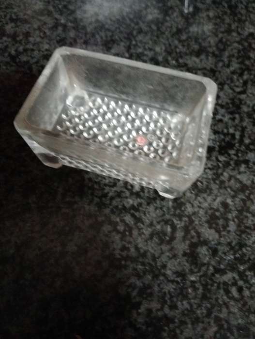 VINTAGE SMALL THICK GLASS  BUCKET WITH FEET