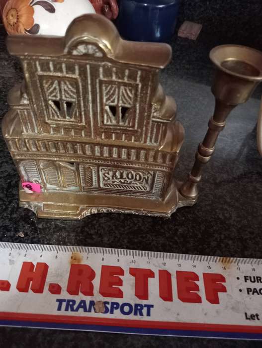 ANTIQUE BRASS HEAVY SALOON CANDLE HOLDER