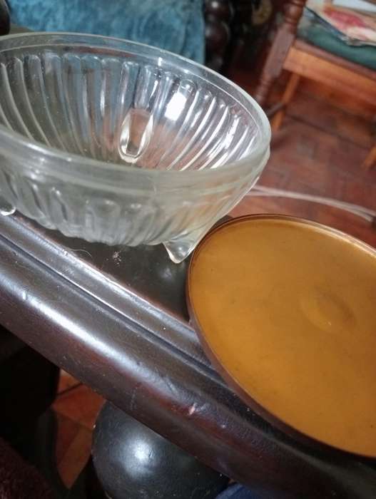ANTIQUE  GLASS FOOTED VANITY JAR WITH LID