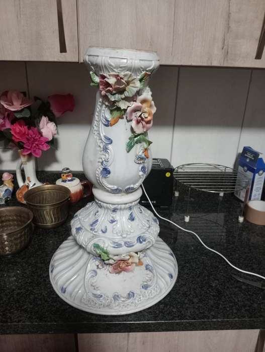 ANTIQUE BIG HEAVY FLORAL  PORCELAIN VASE