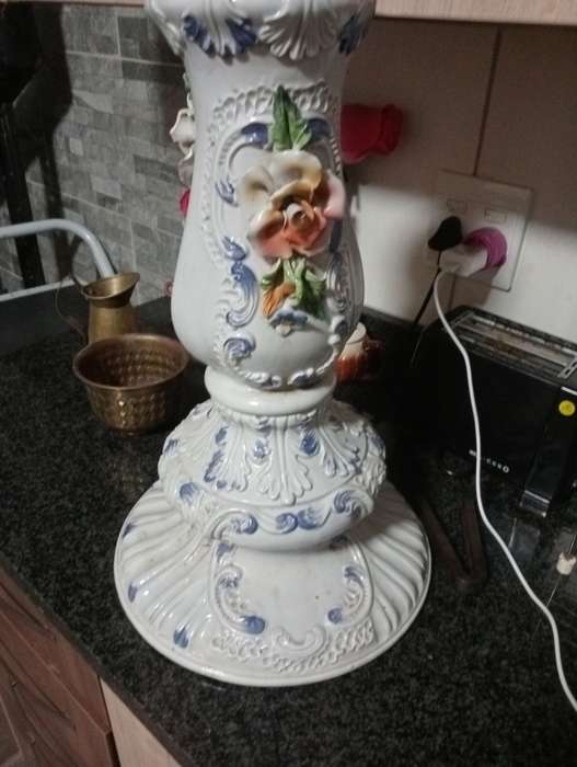 ANTIQUE BIG HEAVY FLORAL  PORCELAIN VASE