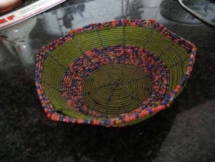 VINTAGE BEADED WIRE BUCKET