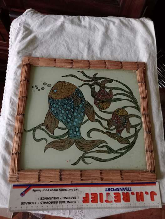 VINTAGE FRAMED FISH PAINTING WITH GLASS