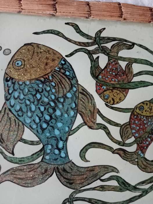 VINTAGE FRAMED FISH PAINTING WITH GLASS