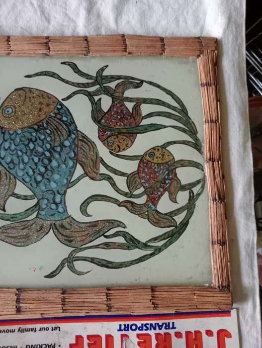 VINTAGE FRAMED FISH PAINTING WITH GLASS