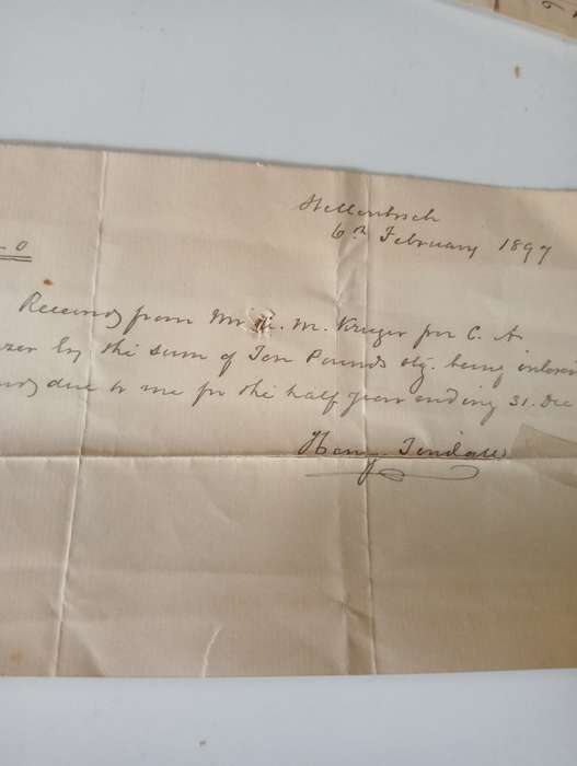 ANTIQUE DOCUMENT  RECEIPT OF RENT  FOR HALF YEAR  FOR AM KRUGER YEAR 1897