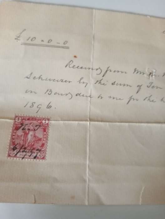 ANTIQUE DOCUMENT  RECEIPT OF RENT  FOR HALF YEAR  FOR AM KRUGER YEAR 1897