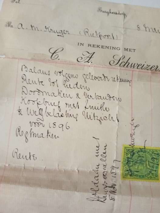 ANTIQUE PURCHASE DOCUMENT FOR  AM KRUGER FOR  THE FARM UITZICHT YEAR  1897