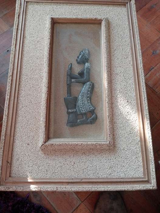 VINTAGE TRIBAL ART FIGURINE FRAMED WITH GLASS