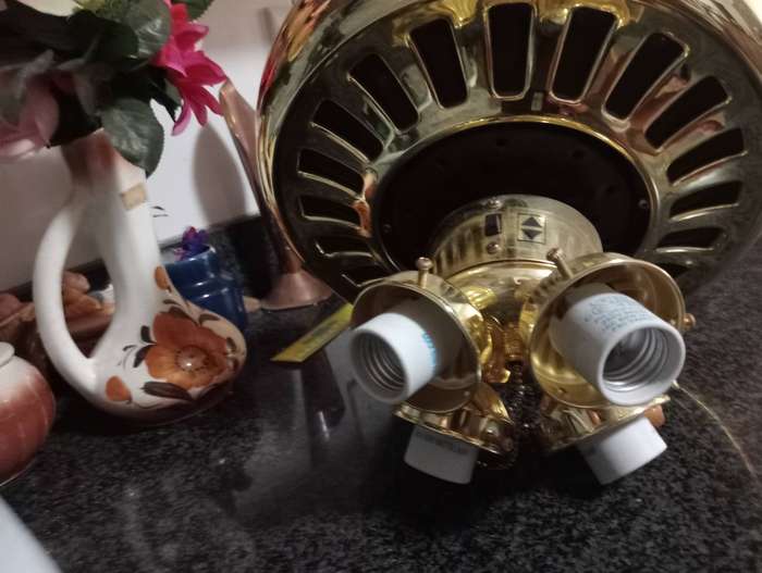 VINTAGE BRASS CEILING LIGHT 4 ARMS AND SHADES WITH BLADES