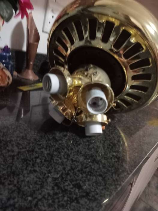 VINTAGE BRASS CEILING LIGHT 4 ARMS AND SHADES WITH BLADES