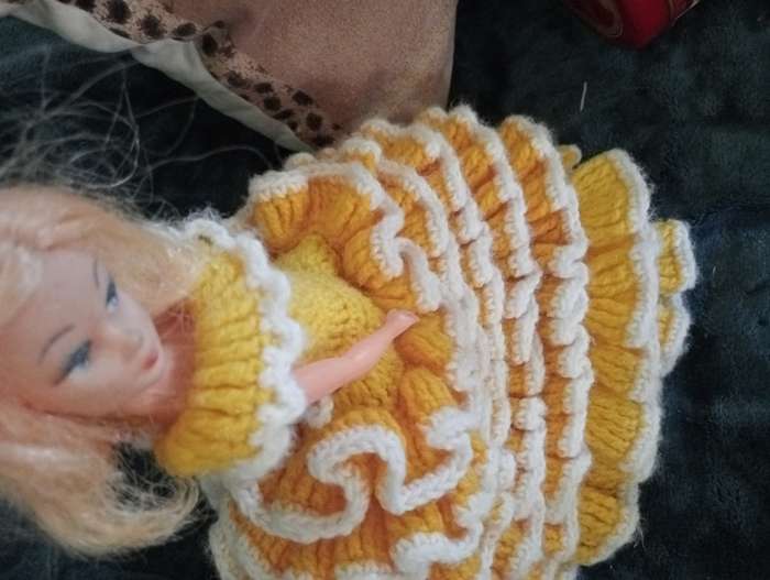 VINTAGE DOL WITH KNITTED DRESS