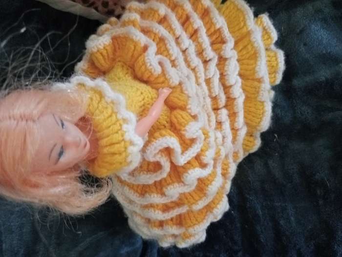VINTAGE DOL WITH KNITTED DRESS