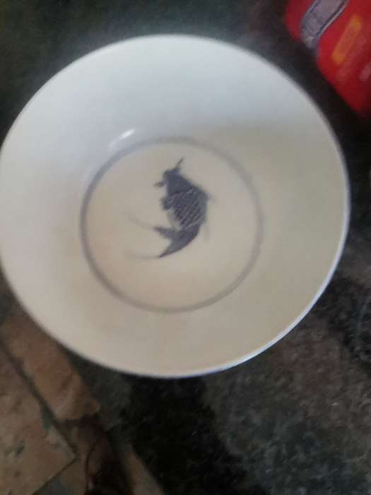 WHITE CHINA BLUE KOI FISH  BOWL