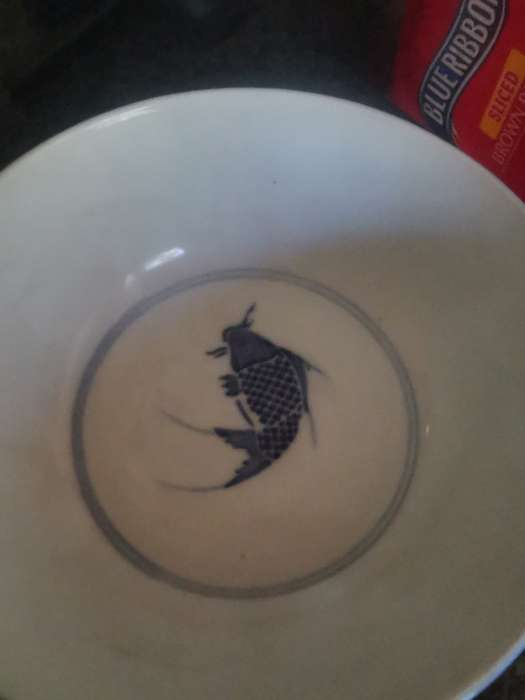 WHITE CHINA BLUE KOI FISH  BOWL