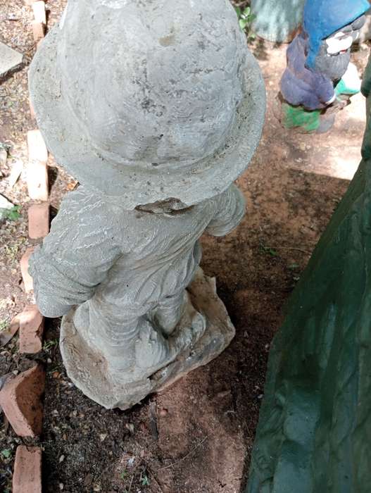 VINTAGE GARDEN STATUE BOY WITH PLANT HOLDER IN HAND