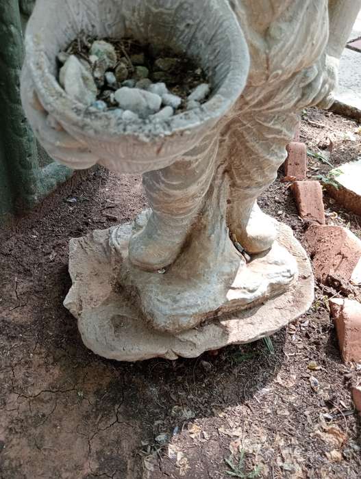 VINTAGE GARDEN STATUE BOY WITH PLANT HOLDER IN HAND