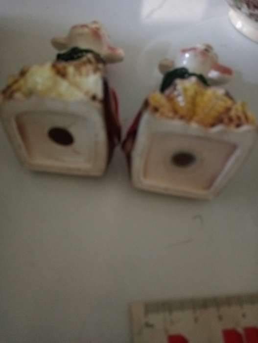 VINTAGE ELFIE GLAZED PORCELAIN SALT AND PEPPER SHAKERS