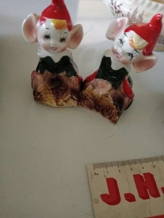 VINTAGE ELFIE GLAZED PORCELAIN SALT AND PEPPER SHAKERS