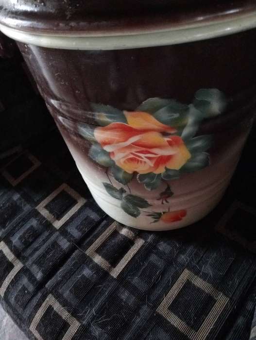 Vintage enamel bucket with Lid