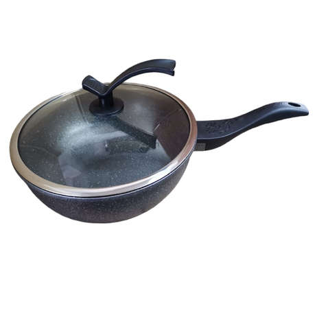 Non-Stick Stainless Steel Frying Pan Wok with Self-Standing Lid - 32cm