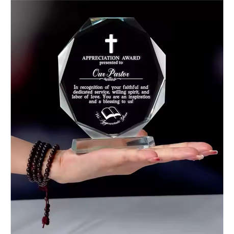 Octagon Glass Crystal Award Trophy with Gift Box Medium 15×17 cm
