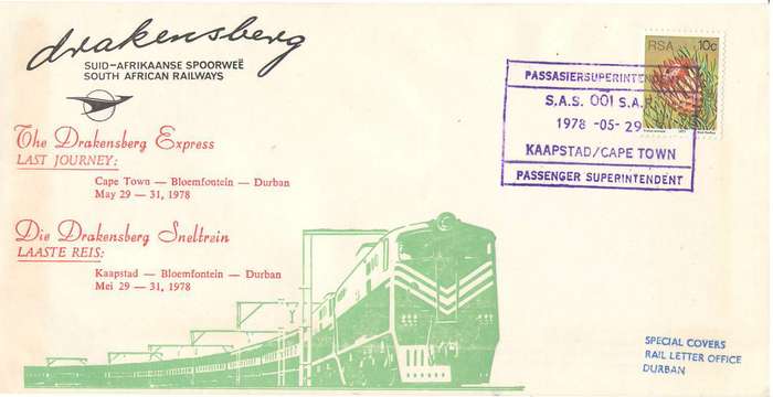 FDC LAST JOURNEY OF DRAKENSBERG EXPRESS RAIL SERVICE