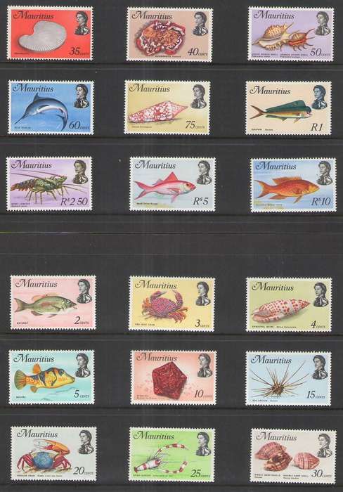 MAURITIUS QE11 1969 MARINE LIFE DEF SET UMM