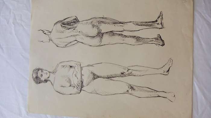 An original ink sketch by international artist Hedwig Brecher Eibuschitz " nude study "