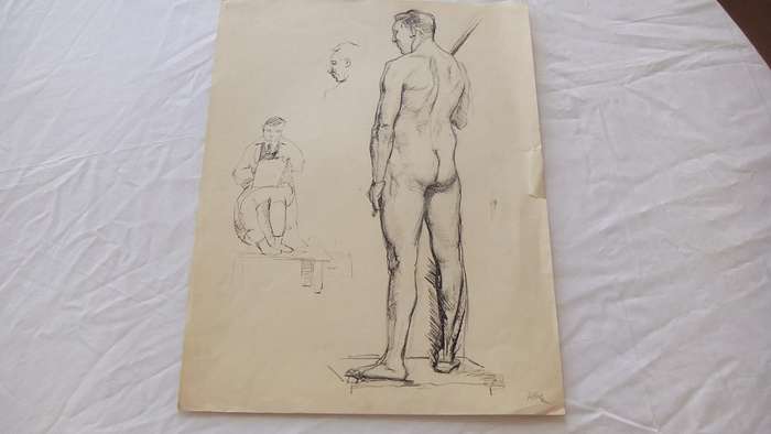 An original ink sketch by international artist Hedwig Brecher Eibuschitz " figure study "