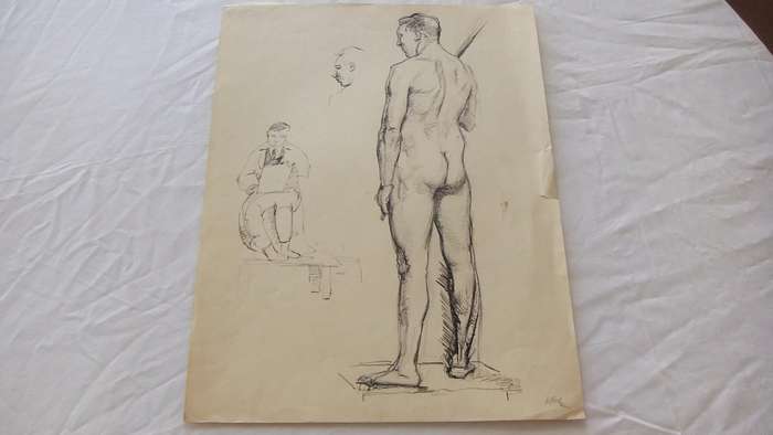 An original ink sketch by international artist Hedwig Brecher Eibuschitz " figure study "