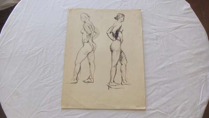 An original ink sketch by international artist Hedwig Brecher Eibuschitz " nude study "