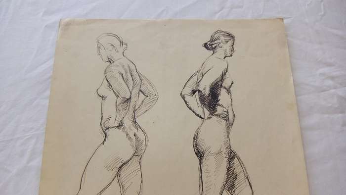 An original ink sketch by international artist Hedwig Brecher Eibuschitz " nude study "