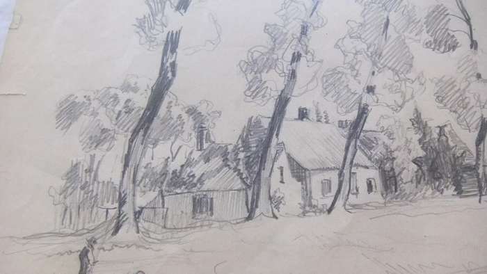 An original pencil sketch by international artist Hedwig Brecher Eibuschitz " landscape study "