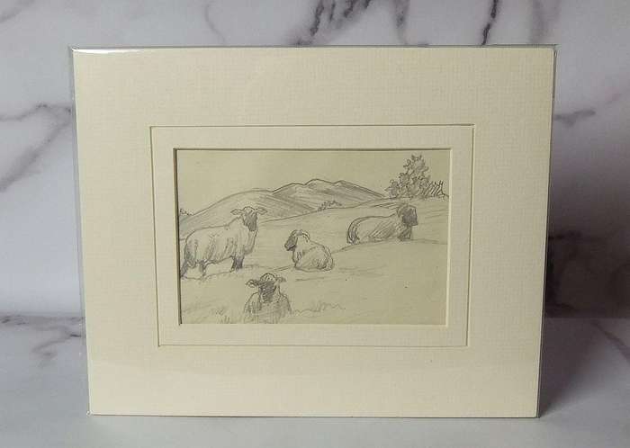 An original pencil sketch by international artist Hedwig Brecher Eibuschitz " farm study "