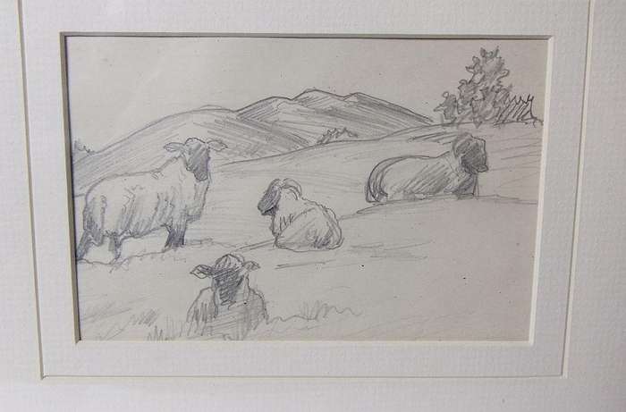 An original pencil sketch by international artist Hedwig Brecher Eibuschitz " farm study "