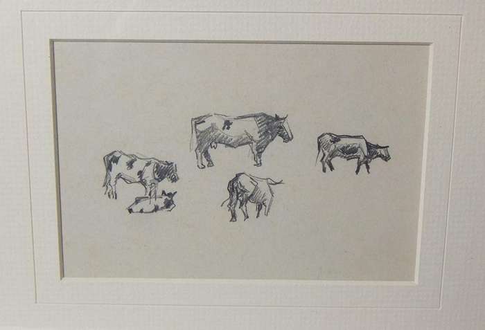 An original pencil sketch by international artist Hedwig Brecher Eibuschitz " cow study "
