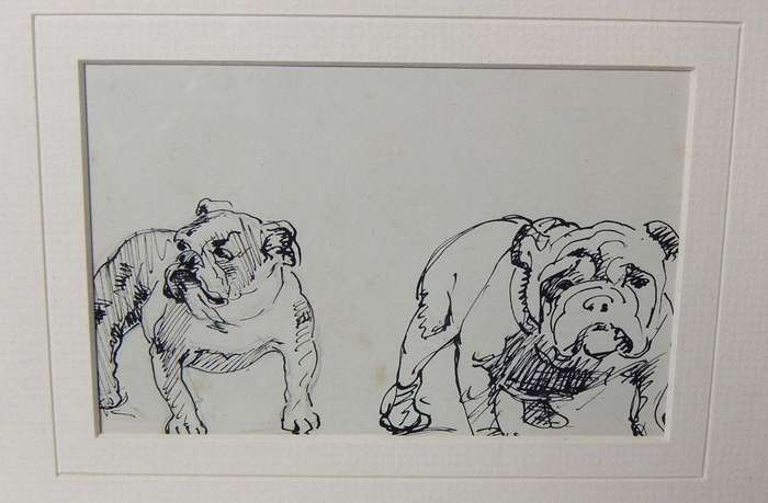 An original ink sketch by international artist Hedwig Brecher Eibuschitz " Bulldog study "