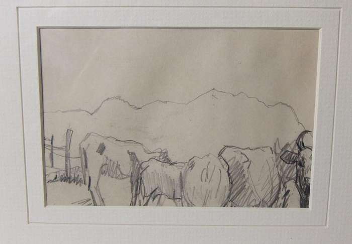 An original pencil sketch by international artist Hedwig Brecher Eibuschitz " farm study "