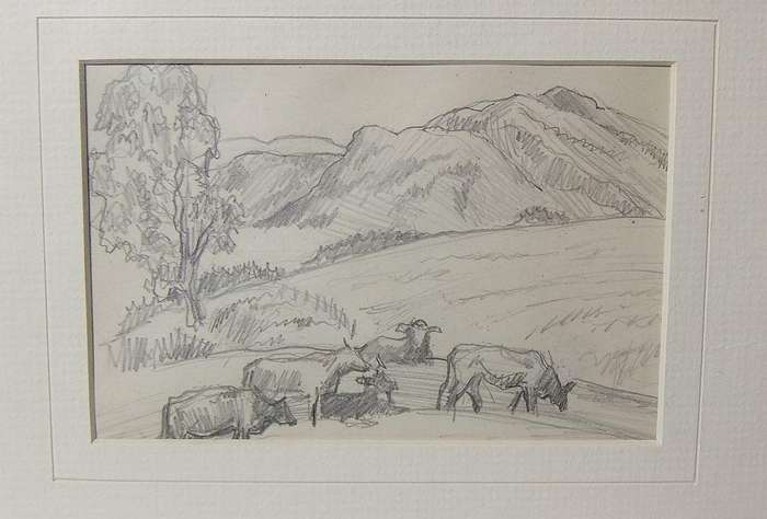 An original pencil sketch by international artist Hedwig Brecher Eibuschitz " farm study "
