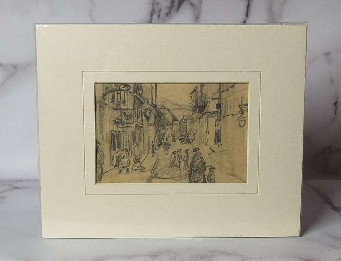 An original pencil sketch by international artist Hedwig Brecher Eibuschitz " town study "