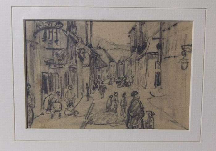 An original pencil sketch by international artist Hedwig Brecher Eibuschitz " town study "