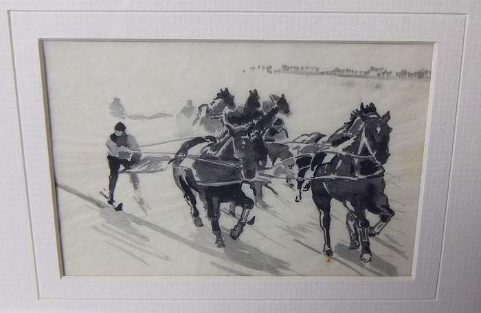 An original watercolour painting by international artist Hedwig Brecher Eibuschitz " ski study "